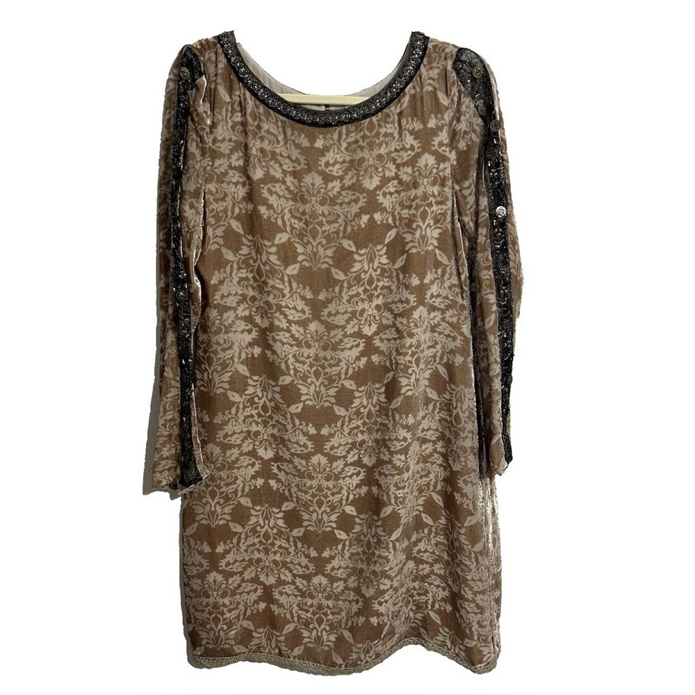 SUNDANCE Champagne Dreams Damask Floral Velvet Dress Beaded Boho 8 Romantic Chic - Picture 6 of 16